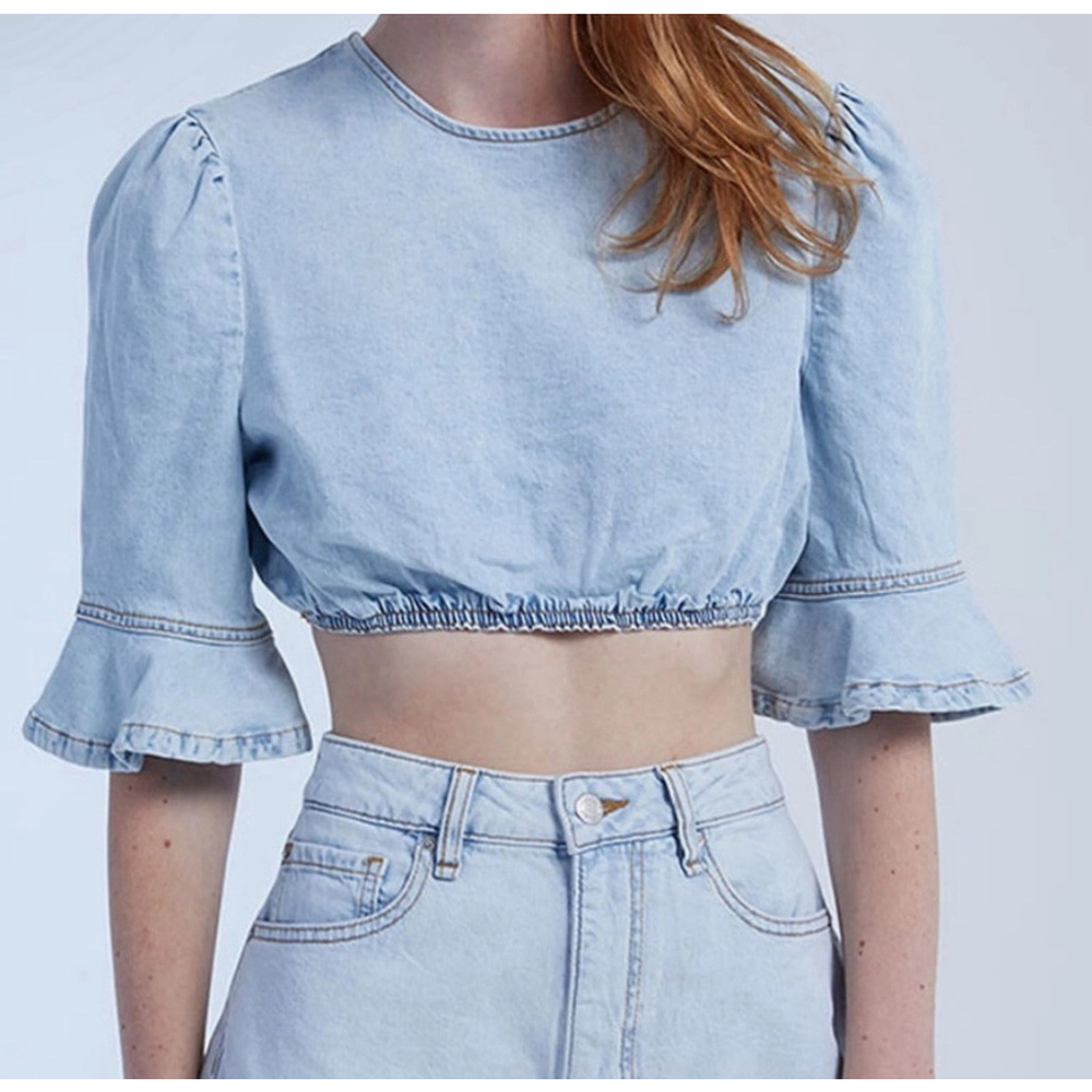WeWoreWhat‎ Cropped Denim Top Indigo Comfort Size S NWT REVOLVE